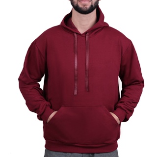 Moletom Unisex com Bolso Canguru de Algudão e Gorro Felpudo Liso sem Estampa Promoção