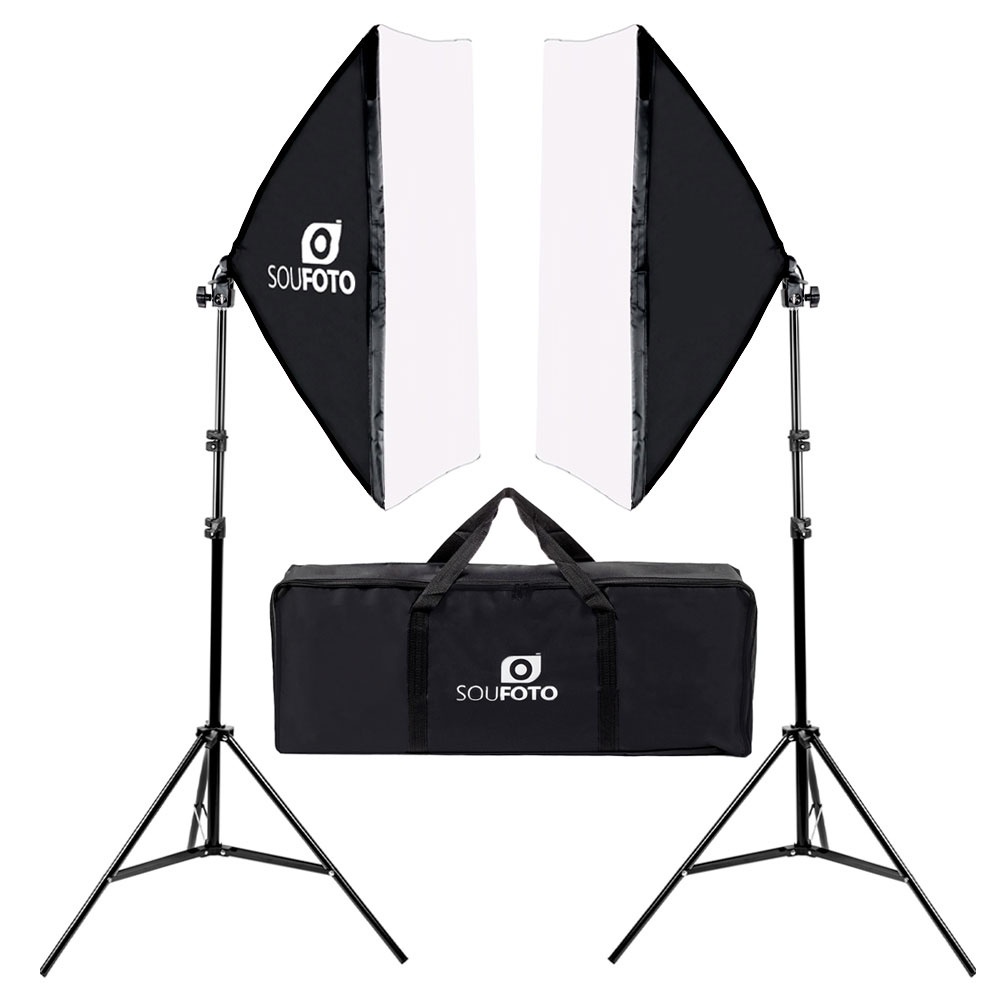 Kit Softbox Luz Continua para Iluminação de Estúdio de Fotografia para Fotos Newborn Produtos ou Pessoas e para Sets de Gravação de Videos e Lives Indicado para Influenciadores Digitais e Produtores de Conteúdo | 2x Softboxes 50x70, 2x Tripés e 1x Bolsa