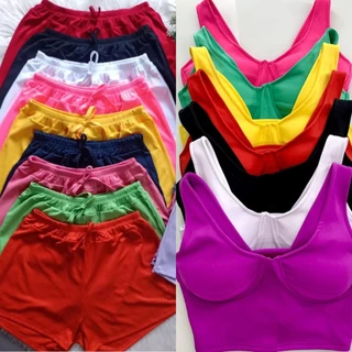 Kit Cropped Short Canelado Com 10 Peças Moda Blogueira Verão Roupas Revenda