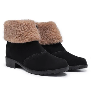 Bota Feminina Botinha Couro Sintetico Confortavel Preta Com Pelo Linda Moça