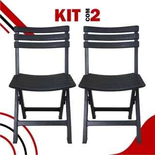 Kit 2 Cadeiras Dobráveis Área De Lazer Sustentável Preta Suporta até 110kg