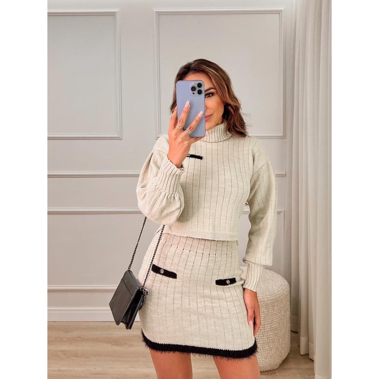 Conjunto de tricot Tricô saia e blusa manga longa Ari | Shopee Brasil