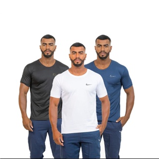 Kit com 3 Camiseta masculina dry fit uv50+ bordada plus size direto da fabrica, fitness academia treino uso casual