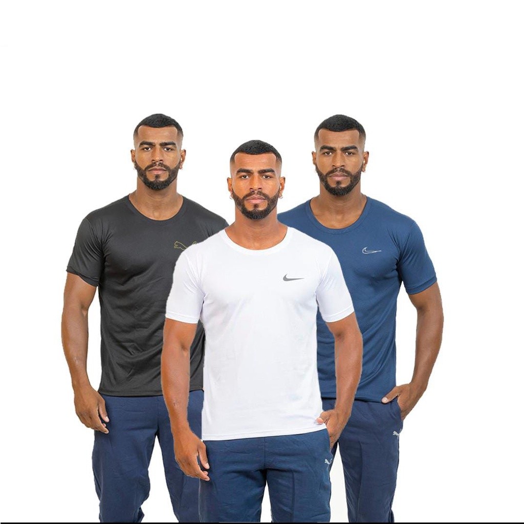Kit com 3 Camiseta masculina dry fit uv50+ bordada plus size direto da fabrica, fitness academia treino uso casual