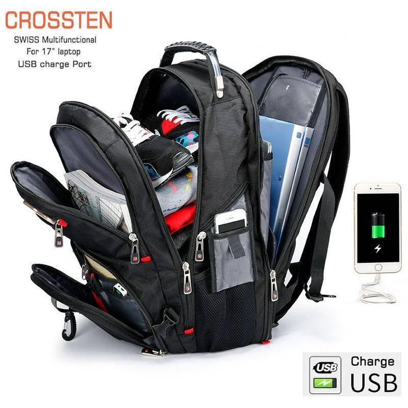 Crossten Mochila Portátil Durável De 17 Polegadas De 45L De Viagem College Bookbag Porta De Carregamento USB Resistente À Água Swiss-Multifuncional