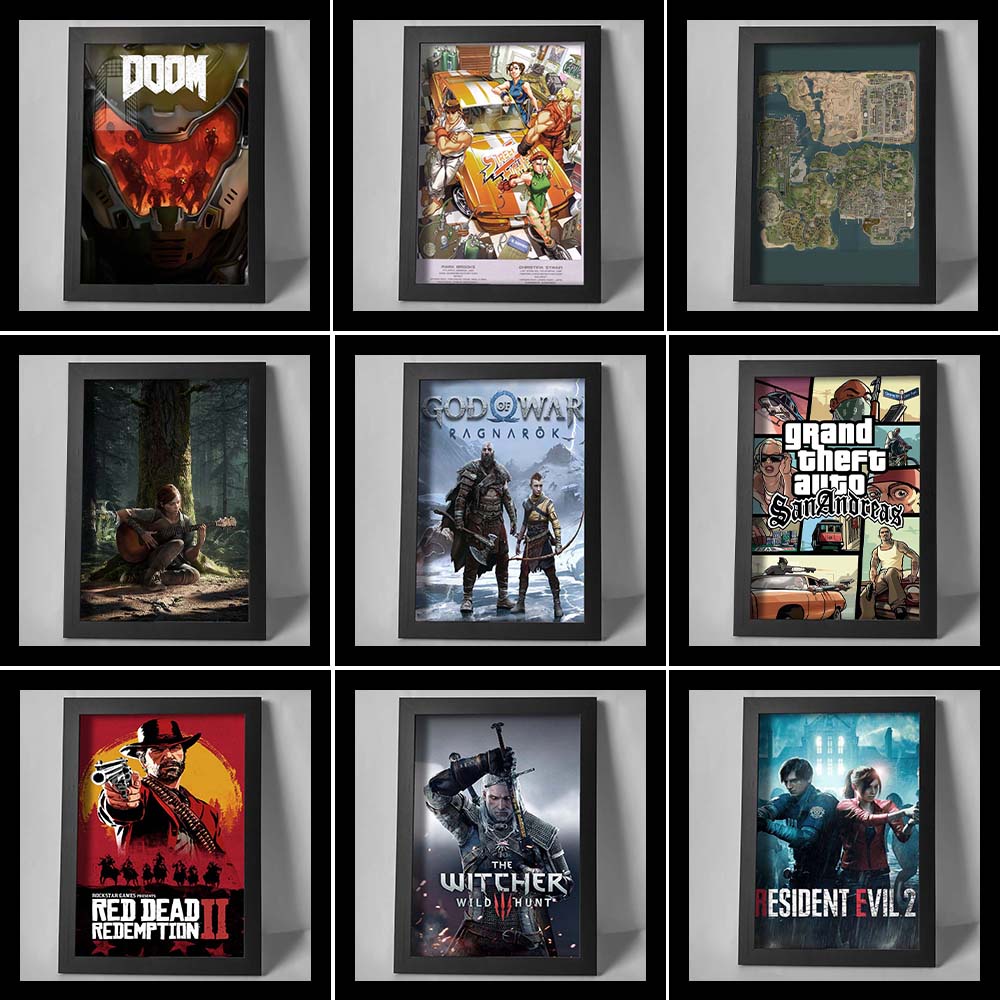 Quadro decorativo com moldura e vidro Red Dead Redemption 2 mapa geek  pôster