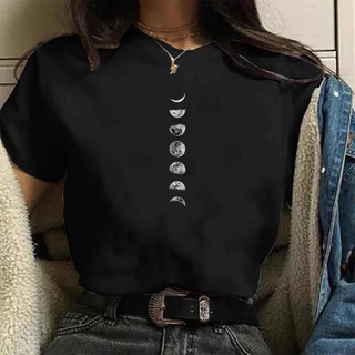 Camiseta Feminina Lua e Suas Fases Blusa estampada preta de algodão