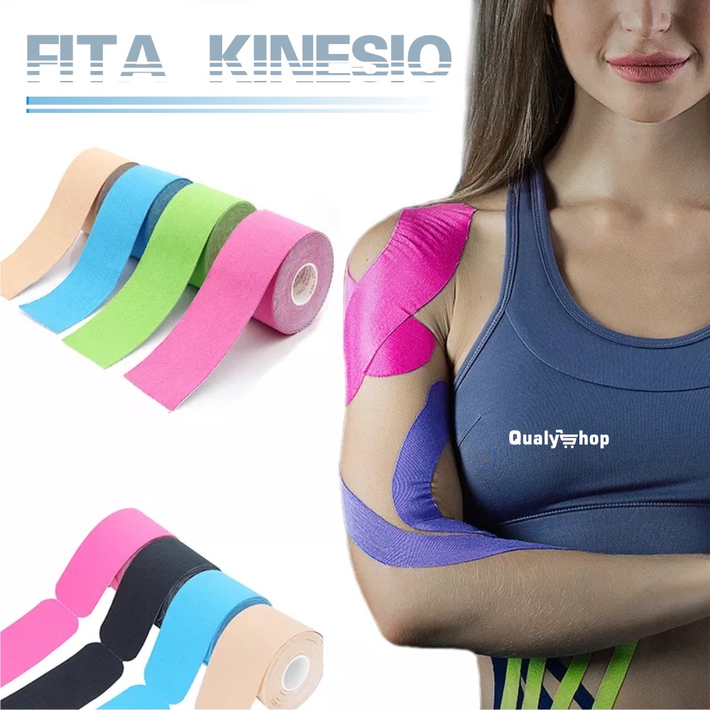 Bandagem Elástica Fita Kinesio Tape Fisioterapia Alivia a Dor Lesão  Muscular Atleta 5cm X 5m : : Esporte