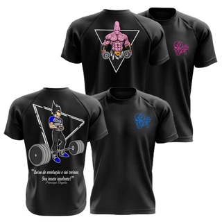 Kit 2x Camisas Dry Fit Treino Dragon Ball Majinboo + Vegeta Exclusividade Dabliu Fit Academia