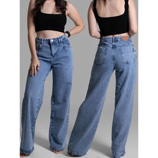 Cantura alta jeans jeans Mulheres brancas calças de jeans de roupas de rua  da moda calças folgadas (Color : Black, Size : Large) : : Moda