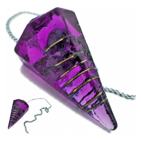 Pêndulo De Orgonite Com Pedra Ametista - Raio Violeta