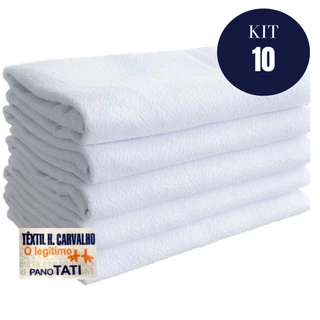 Kit 10 Panos de Prato Cozinha Copa Branco com Bainha Sacaria 100% Algodão Tati