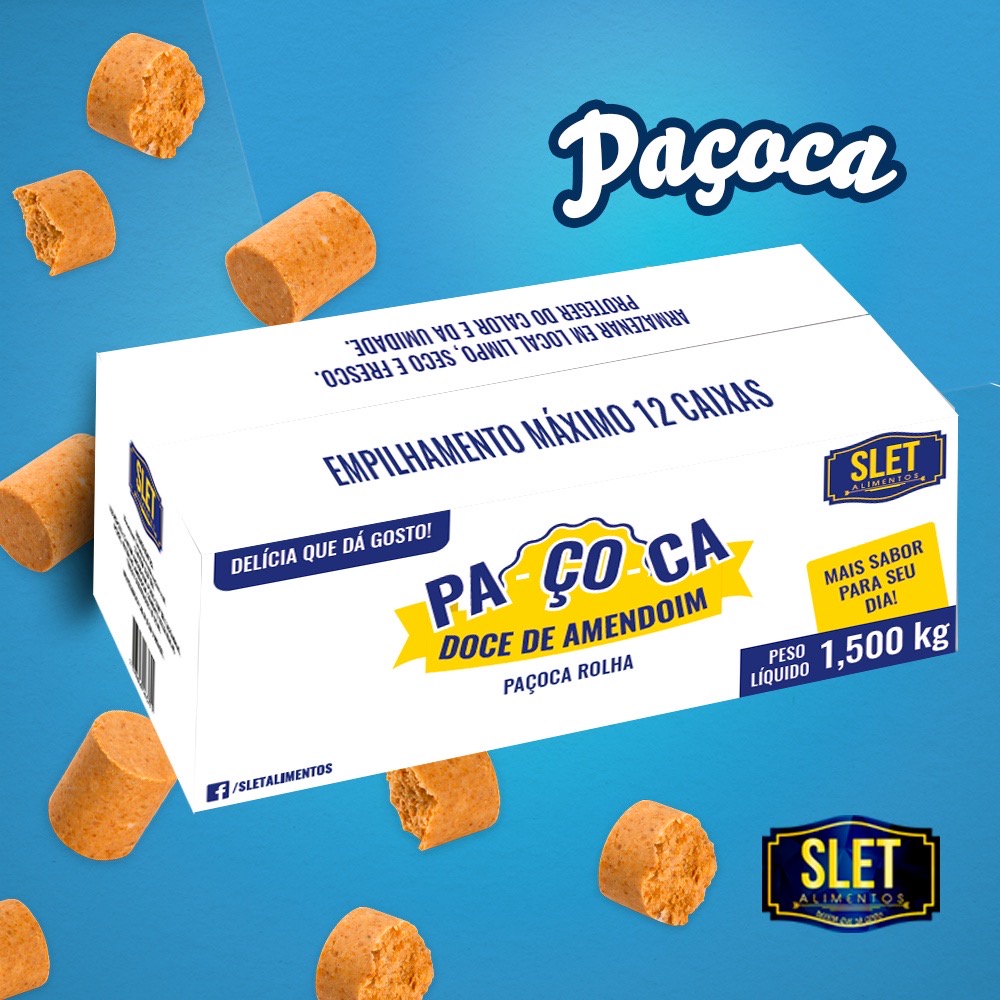 Slet Alimentos Paçoca Rolha Doce Amendoim 100 unidades 1,500kg