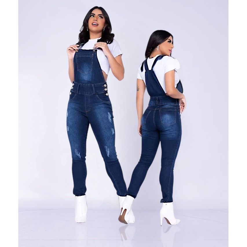 Jardineira Macacão Jeans Feminino Saia Calça Mom Macaquinho | Shopee Brasil