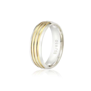 Aliança em Prata 950 6mm Com 3 Fios em Ouro 18k Unissex
