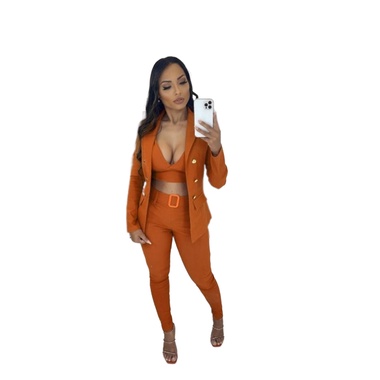 Conjunto Feminino Bengaline Peças Calça Cropped Bojo Blazer