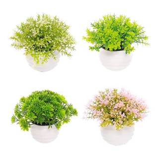 KIT 4 VASINHOS COM PLANTAS ARTIFICIAIS PLÁSTICO 10CM DECORAÇÃO DE CASAS MESAS ESCRITÓRIO