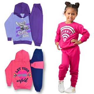 Kit Sortido 6 Peças de Roupas Feminino Infantil Inverno – 3 blusas casacos + 3 calças de 1 ao 10 – Kit 3 Conjuntos Moletom Infantil Menina