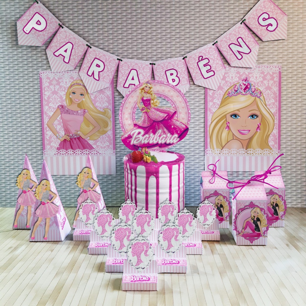 Kit festa em casa monta facil só um bolinho Barbie decoração