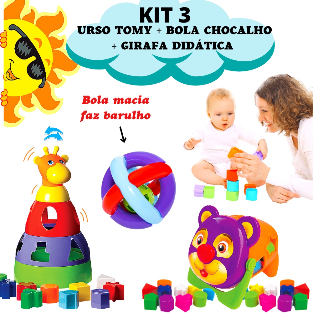 Kit Brinquedo Bebê Infantil Educativo Forma Encaixar Chocalho + 1