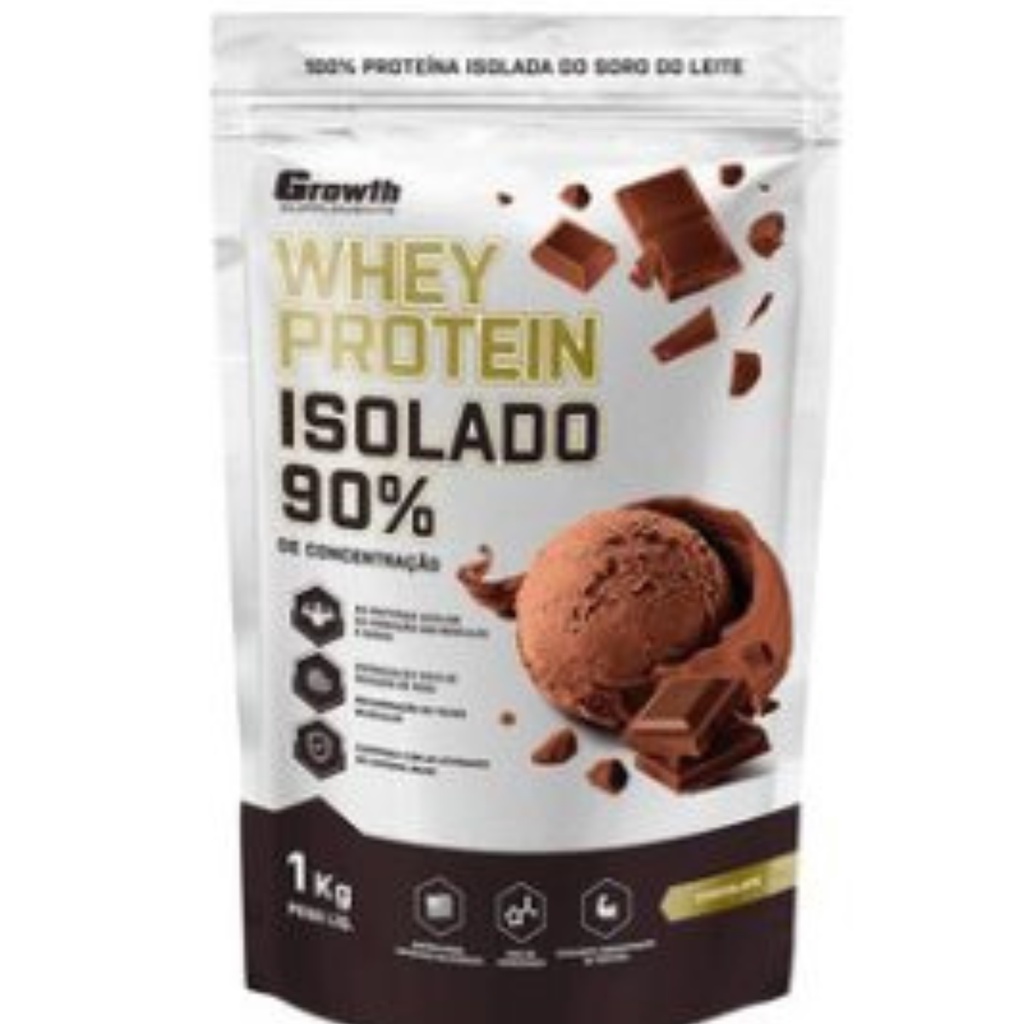 Whey Protein Isolado 90% Sabor chocolate 1kg Growth Supplements