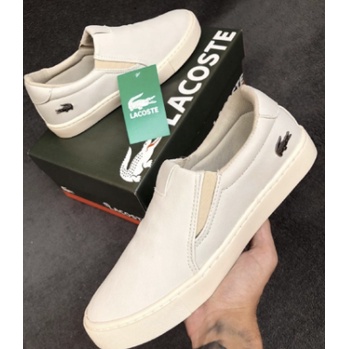 Tenis Masculino Casual em Couro Slip On Sem Cadarço Mocassim Lacoste Jouer Sapatênis