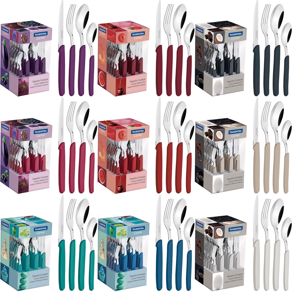 Jogo Talheres Faqueiro 24 Peças Carmel Lâminas Inox Tramontina
