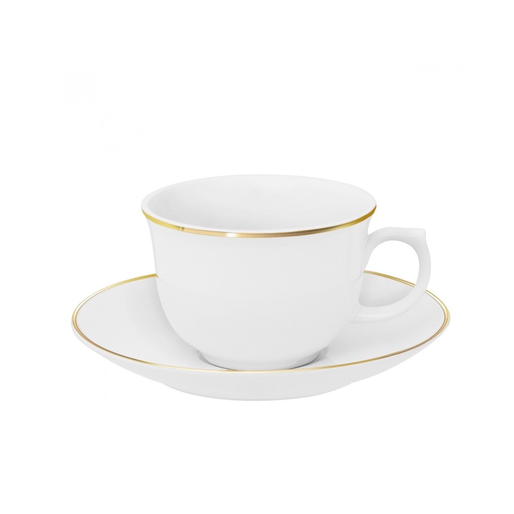 Xícara de Chá com Pires Porcelana Flamingo Oxford 240 ml Sofia Ouro