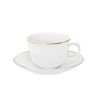Xícara de Chá com Pires Porcelana Flamingo Oxford 240 ml Sofia Ouro