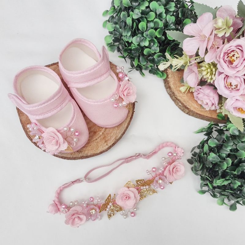 kit tiara rosa batizado/ tiara e sapatinho batizado Gabriela Shopee