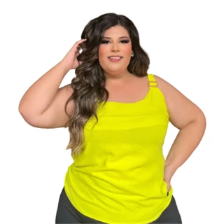 Blusa Feminina Alça Larga Crepe Dunas Plus Sizer Com Fivela Na Alça Cor Lisa