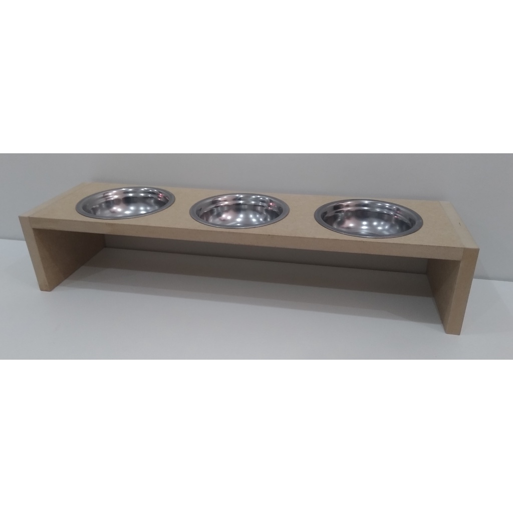 Comedouro triplo em mdf cru para gatos pets