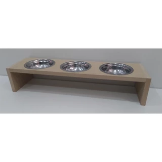 Comedouro triplo em mdf cru para gatos pets