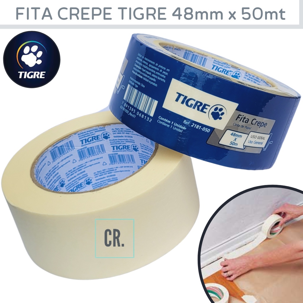 Fita Crepe Larga Tigre Uso Geral 48mmx50mt 2181 Fita Crepe Para Pintura ...