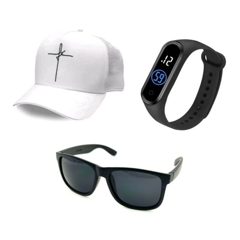 Kit Masculino presente Óculos + Relógio Esportivo Prova d´agua e Boné Promoçao Enviamos hoje Promoção 2024 