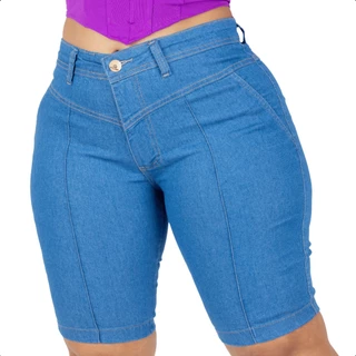 Bermuda Jeans Feminina Plus Size Levanta Bumbum Com Lycra Cintura Alta Ciclista Lavagem Clara