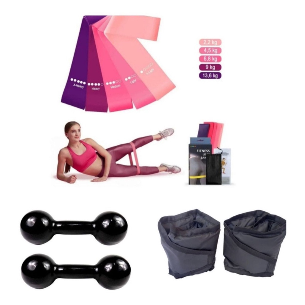 Kit Funcional Halter 2kg + Caneleira 2kg + Kit Theraband