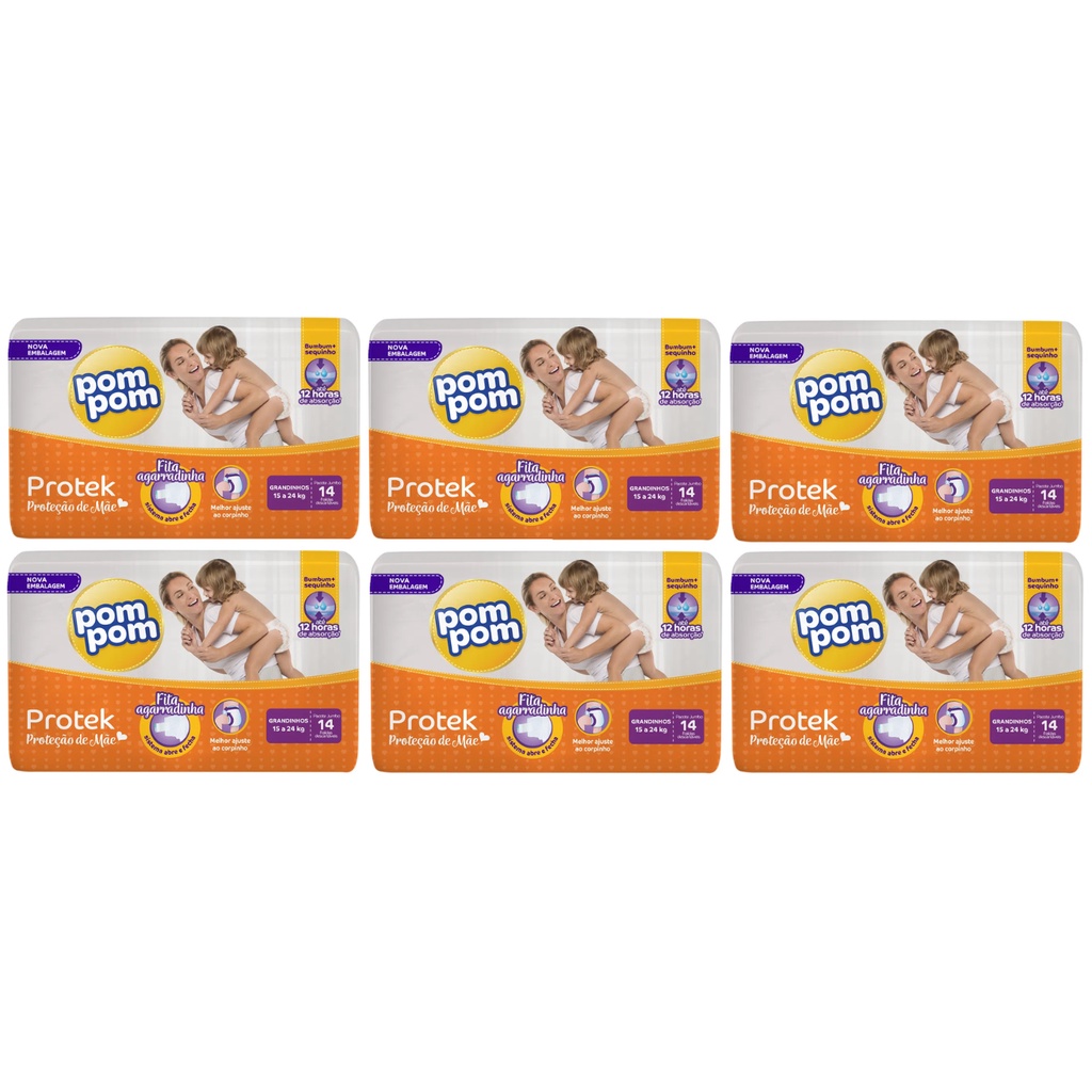 Kit Fraldas Descartáveis Proteção de Mãe Pompom Grandinhos - 84 Unidades/Tiras