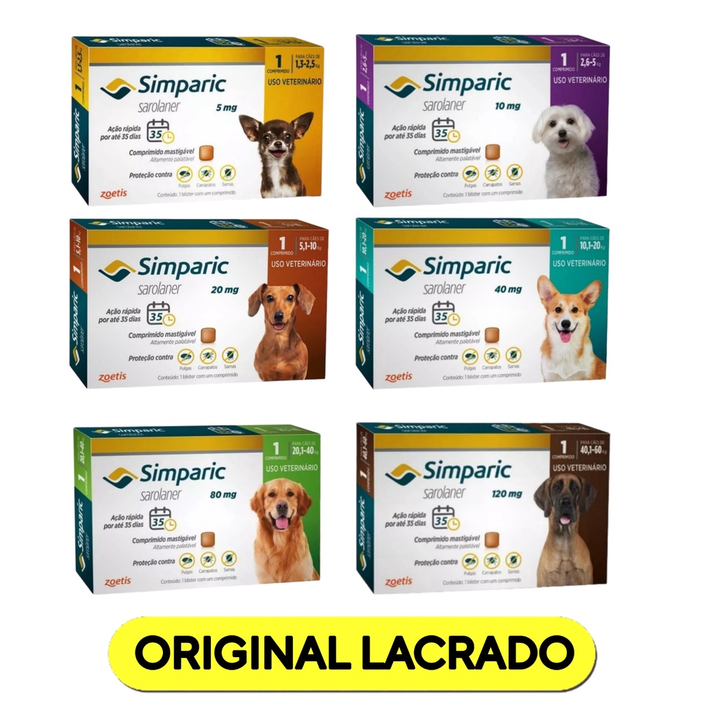 Simparic Antipulgas Pet Para Cachorro Anti Sarnas Carrapatos Cães 1,30 a 60Kg - Simparic Todos Os Pesos
