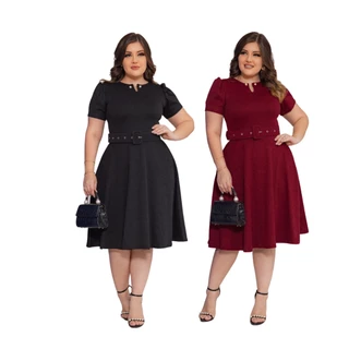 Kit Com 2 Vestido Alice Acompanha Cinto Moda Comportada
