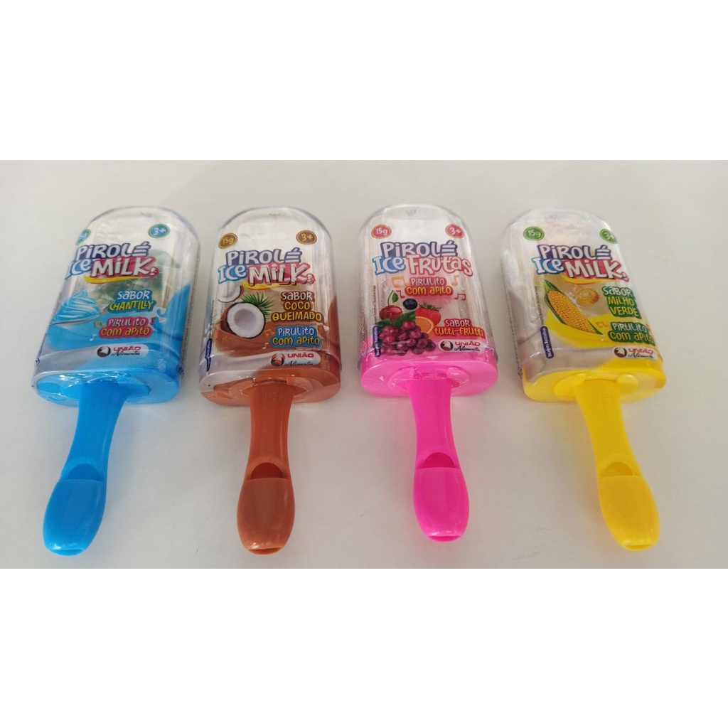 Kit 2 Piro lé ice Milk 15g pirulito com apito (escolha o sabor) | Shopee  Brasil