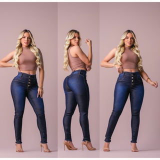 Calça Feminina Jeans Cintura Alta Com Lycra Qualidade Empina Bumbum cores