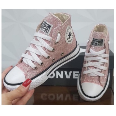 Tenis Converse All Star Botinha Infantil Glitter Rosa Lançamento ...