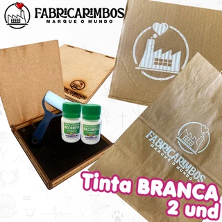 Almofada para Carimbo com Tinta Branca para Papel / Kraft / Papelão - kit carimbeira + 2 tintas + 1 rolinho de espuma