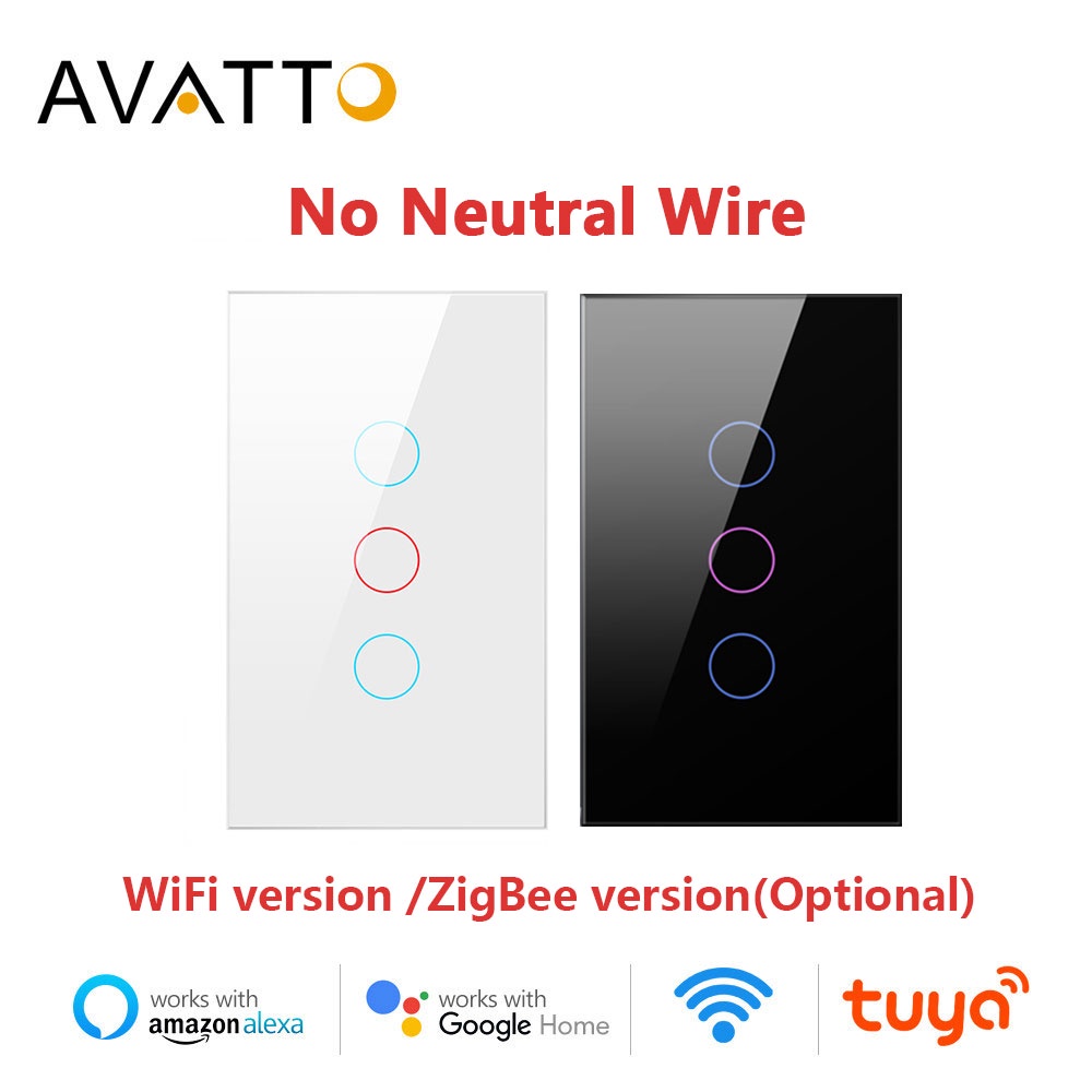 Interruptor De Luz Inteligente AVATTO Tuya Zigbee/WiFi Sem Fio Neutro 110V/220V Toque De Parede 1/2/3 Gangue Trabalhar Com Alexa Google Home