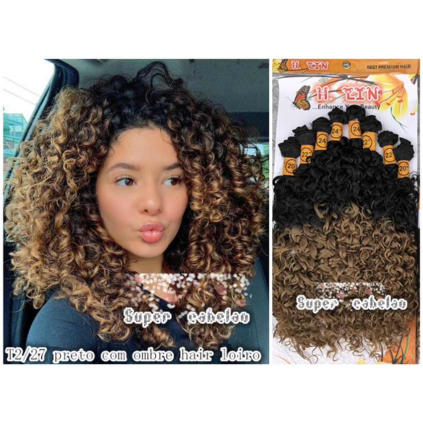 telas T2/27 C Cabelo cacheado crespo afro preto com ombre hair