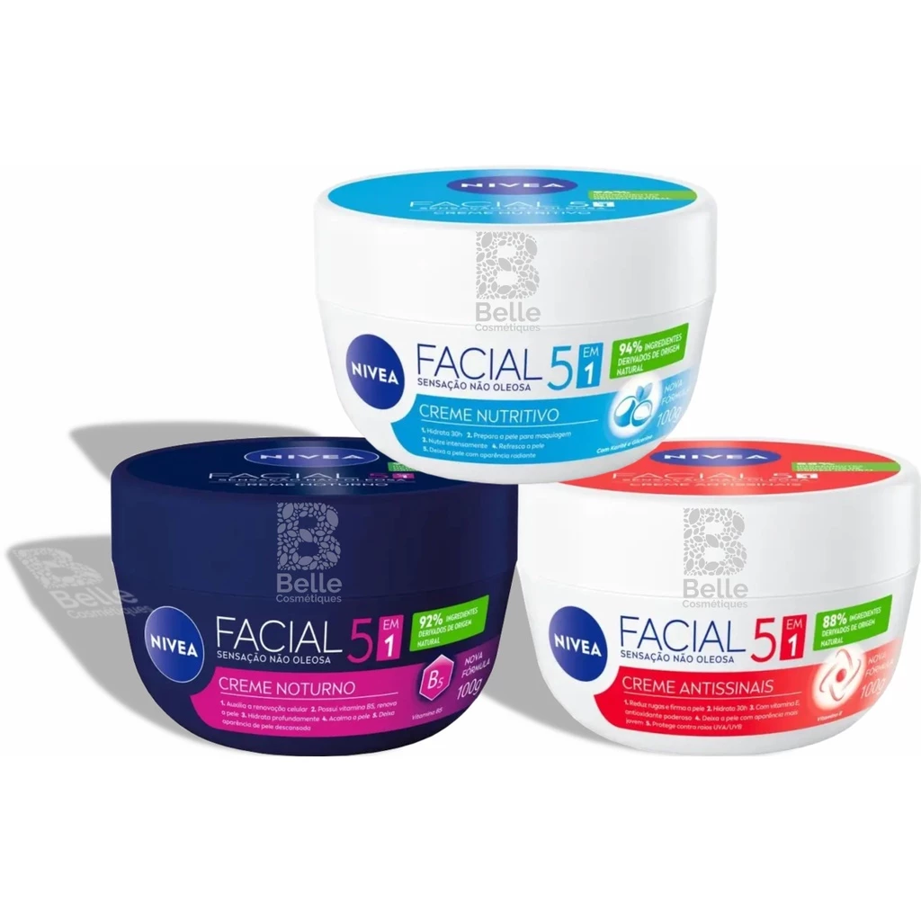 Kit com 3 - Creme Facial Nivea Antissinais Nutritivo e Noturno - 100g cada