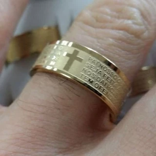 Anel Cristão Aliança Pai Nosso Aço Banhado A Ouro Tamanho