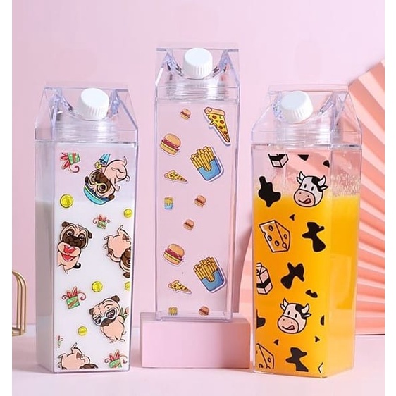 Garrafa Com Formato Caixa De Leite Transparente Estampado Leiteira Geladeira Plástico