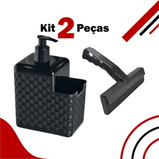Porta Detergente Sabão Dispenser 2 em 1 Com Suporte Para Bucha Esponja e Rodo